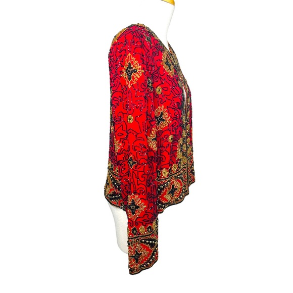 Adrianna Papell Sequined Formal Silk Jacket Handmade in India Vintage 1994 L NWT - Picture 9 of 16